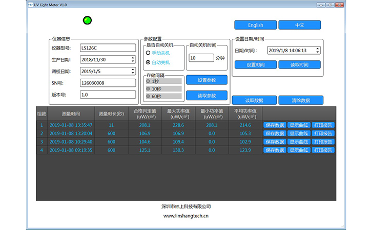 殺菌燈紫外輻照計(jì)PC軟件